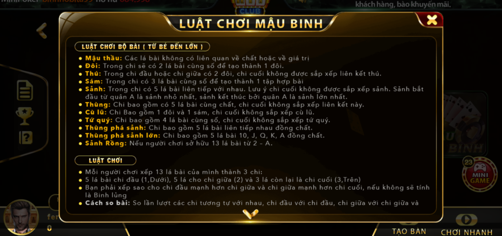 luật chơi mậu binh 