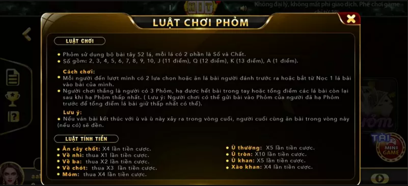 cách chơi phỏm đổi thưởng tại Hitclub